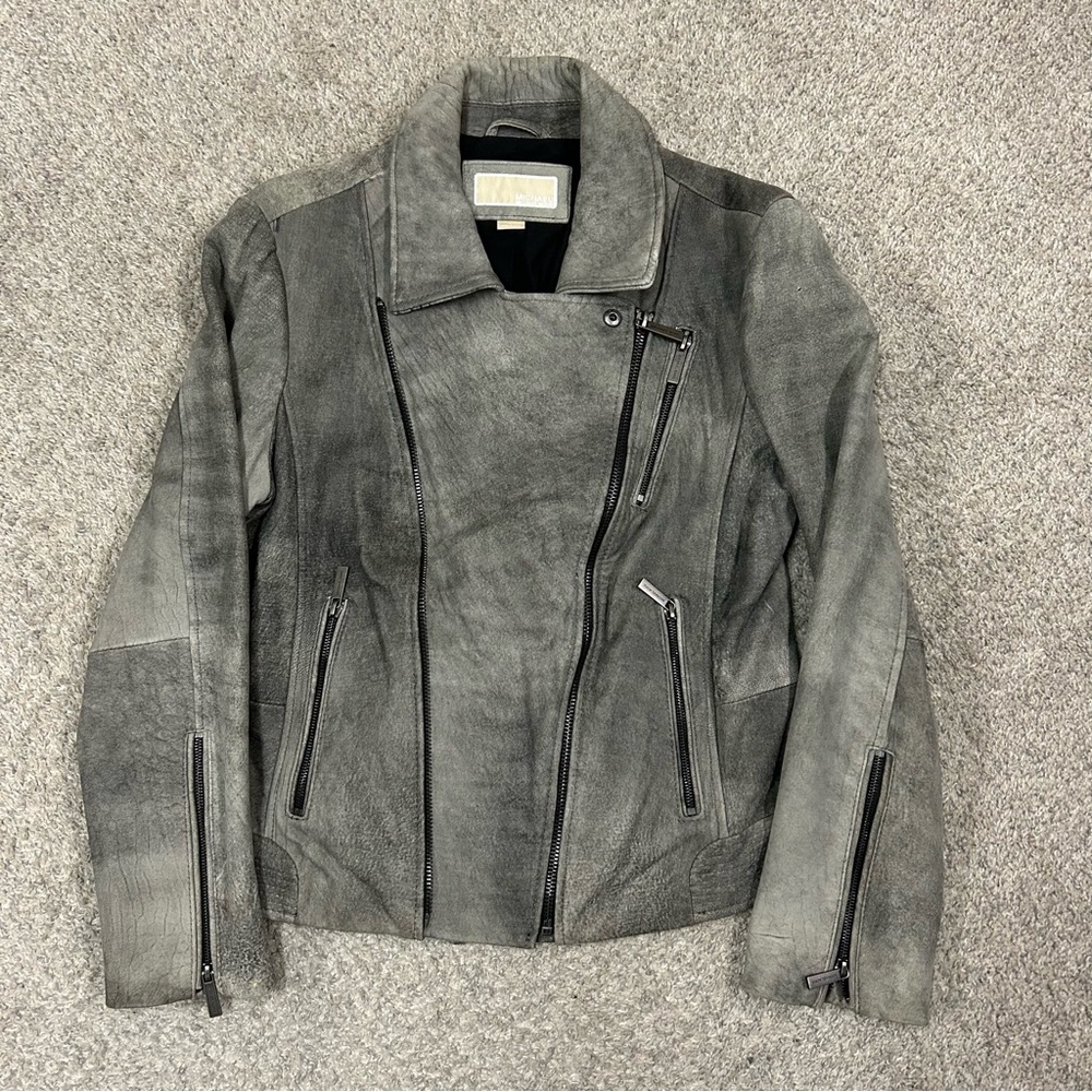 Michael Kors Leather Moto Jacket Women’s XL Gray Motorcycle